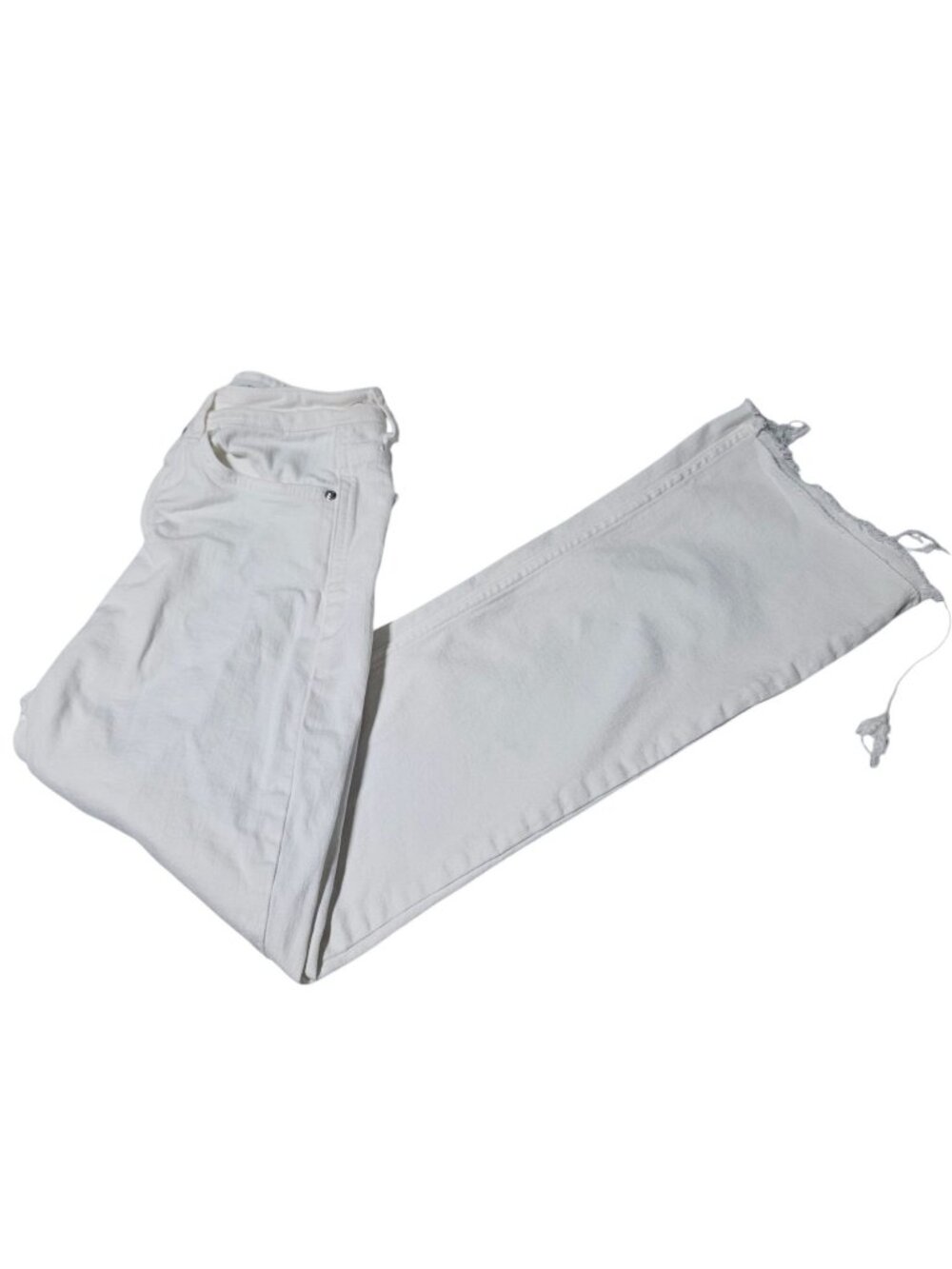 Zara Jeans Womens Size 2 Rise Boot Cut High Waist White Denim Pants Raw Hems